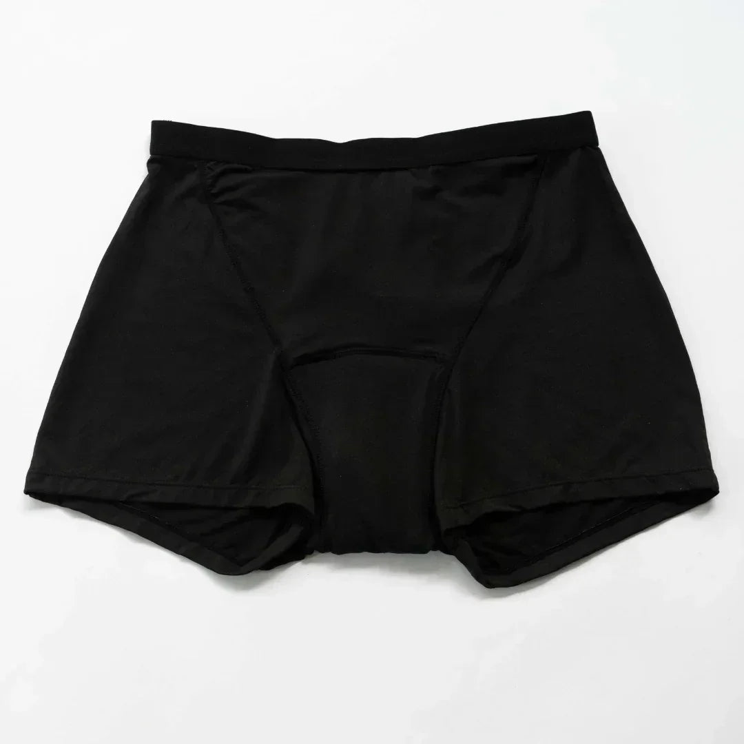 Black leak-proof period underwear for women shown on white background