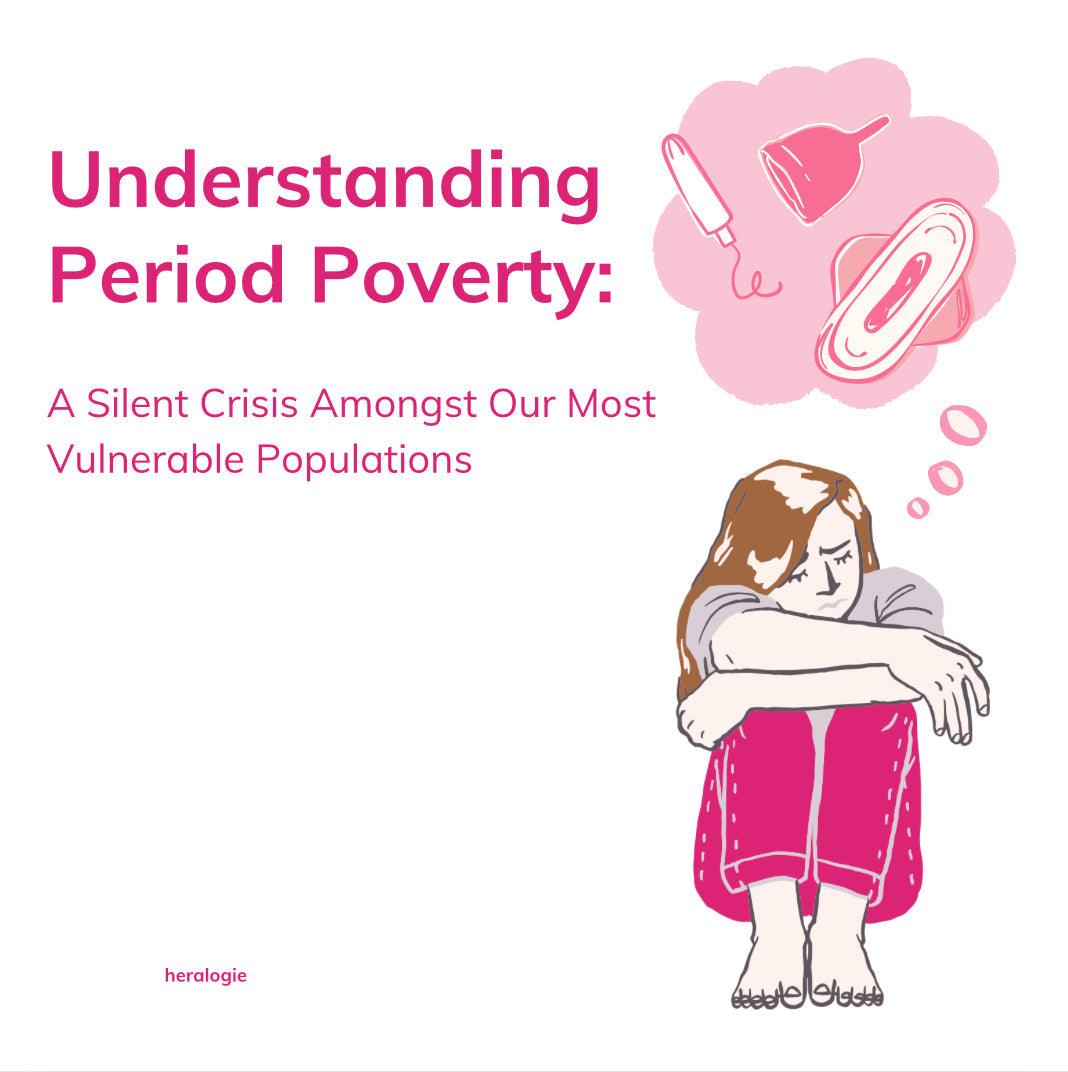 Illustration of a sad woman thinking about period products, highlighting period poverty awareness.