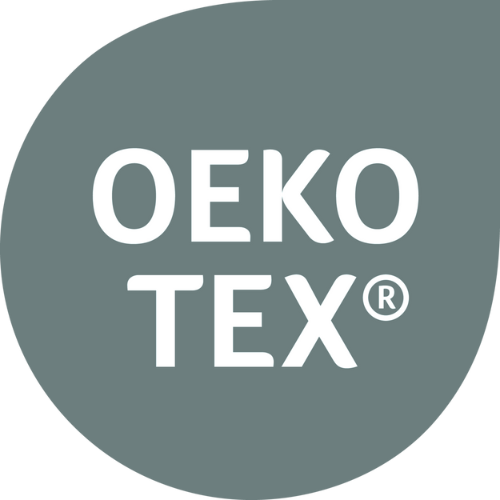 Green OEKO-TEX® Standard 100 certification logo, verifying textiles tested for harmful substances and safe for human use.
