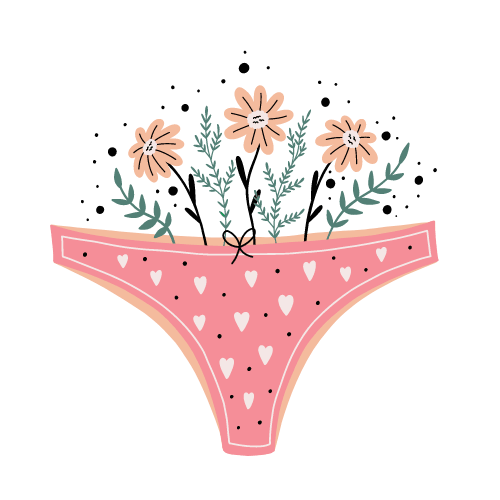 Period undergarments with flowers growing out of it graphic 